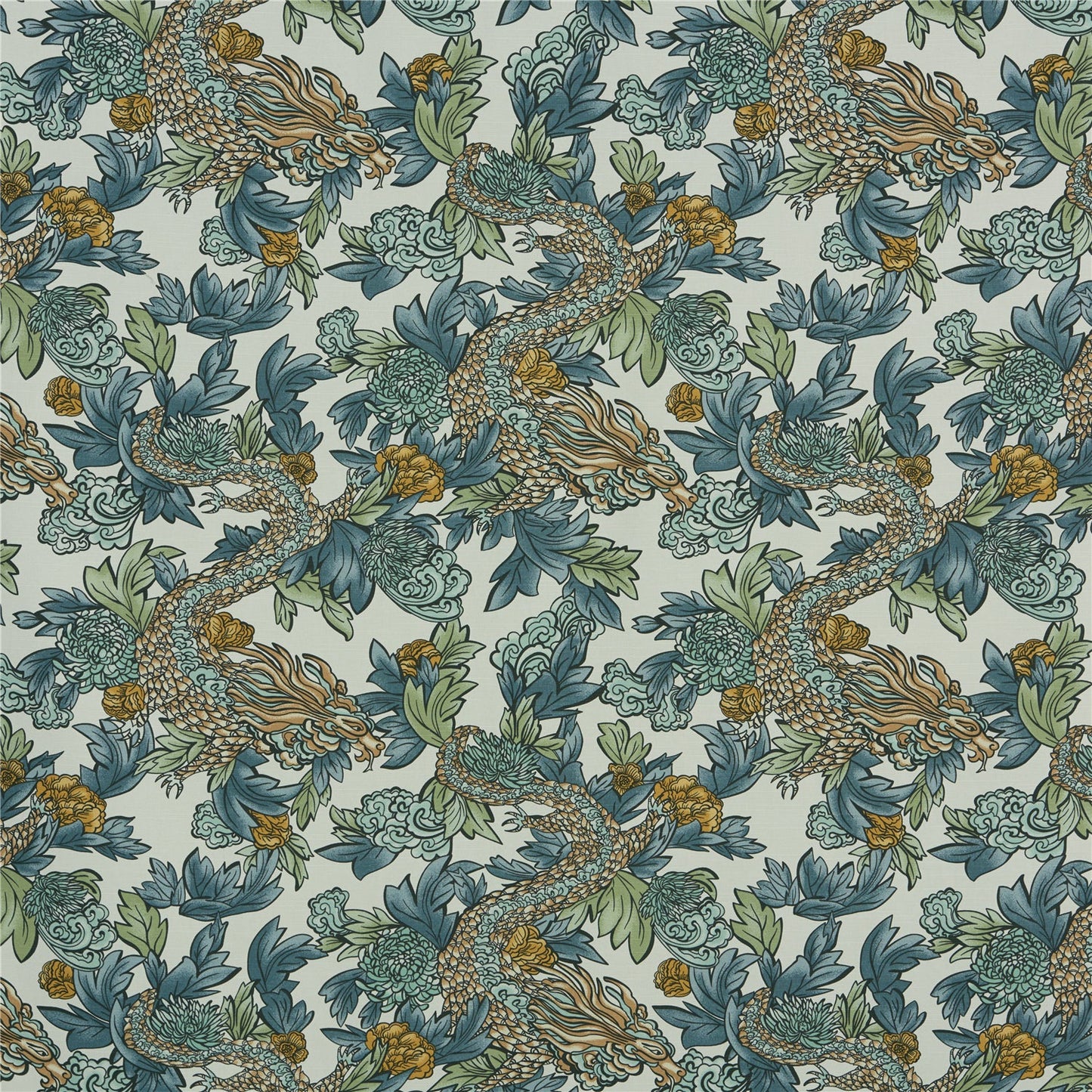 Elegance Dragon & Floral Jacquard Fabric - Arts & Crafts Style Upholstery/Curtain Material