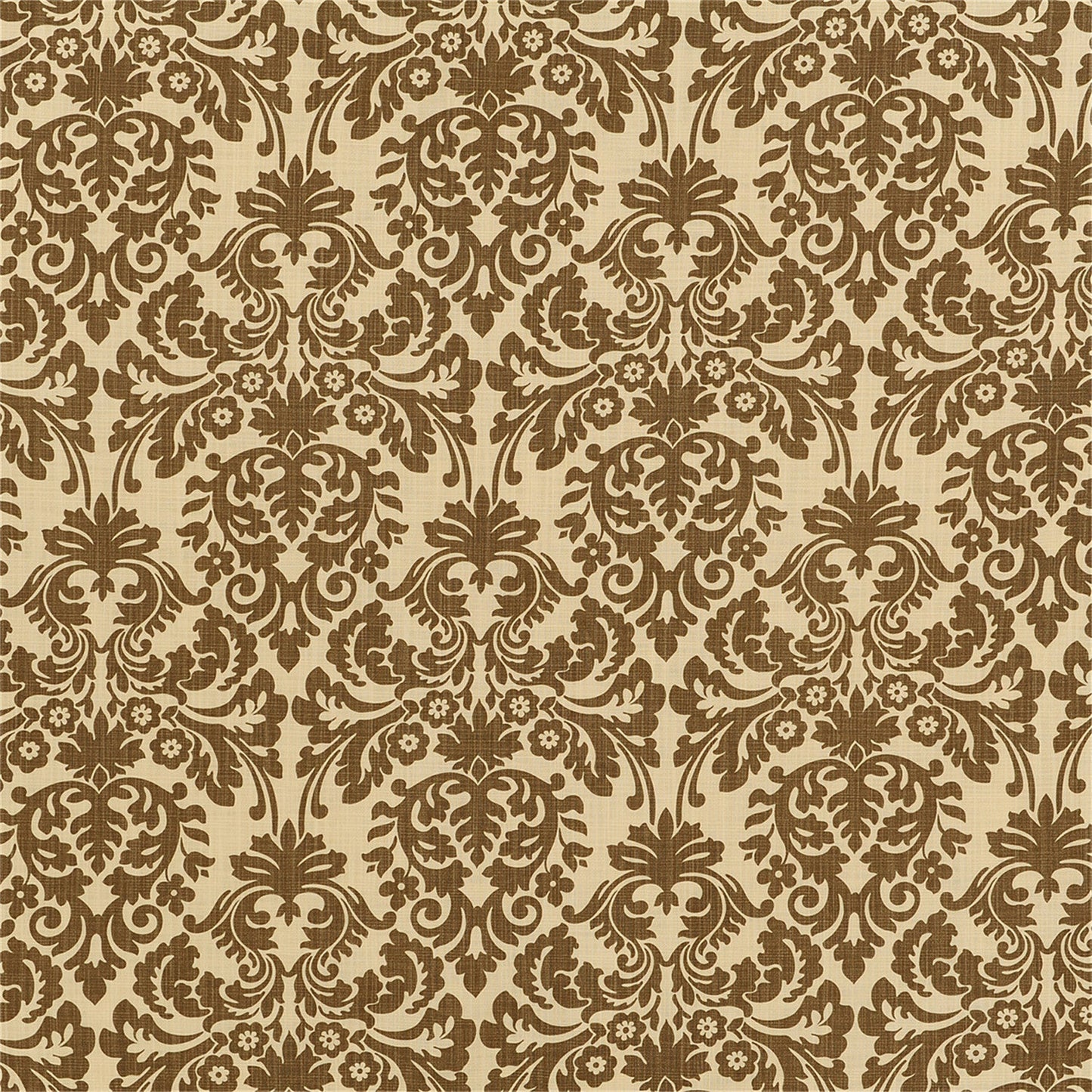 Classic Beige & Brown Damask Upholstery Fabric - Ornate Baroque Scroll Pattern
