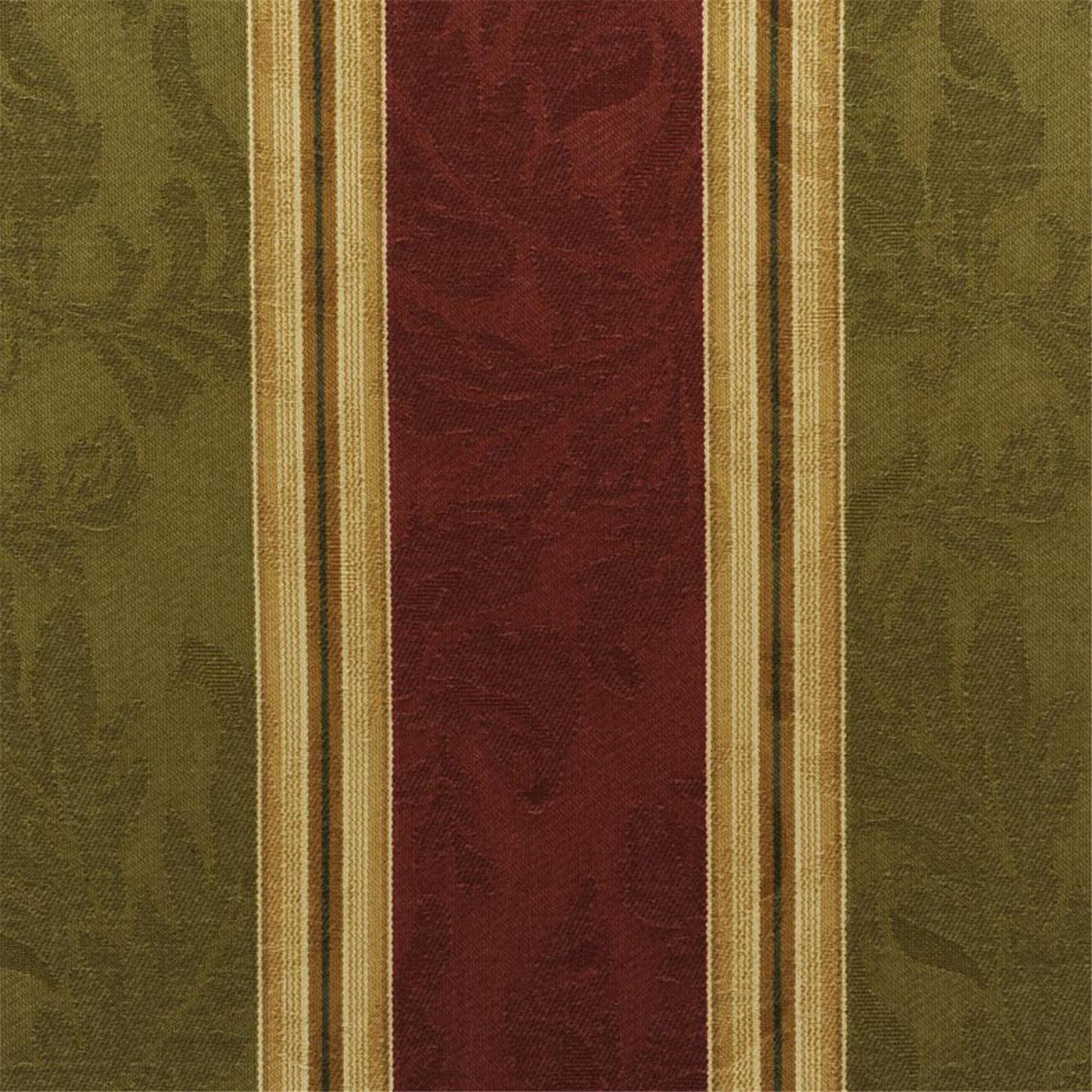 Traditional Damask Stripe Fabric in Olive Green and Deep Burgundy