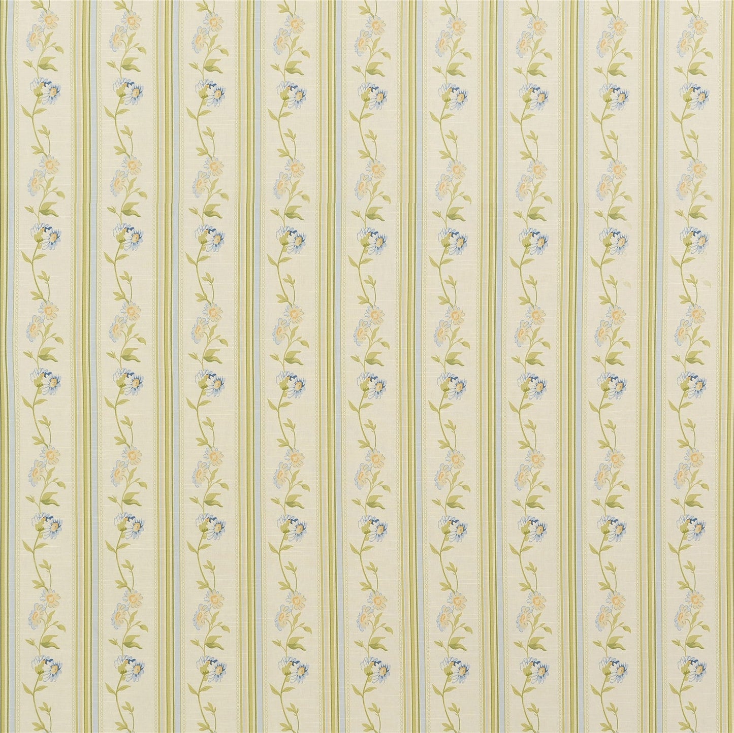 Vintage Inspired Striped Floral Fabric - Soft Blue & Cream Vine Pattern on Sage Green Stripes