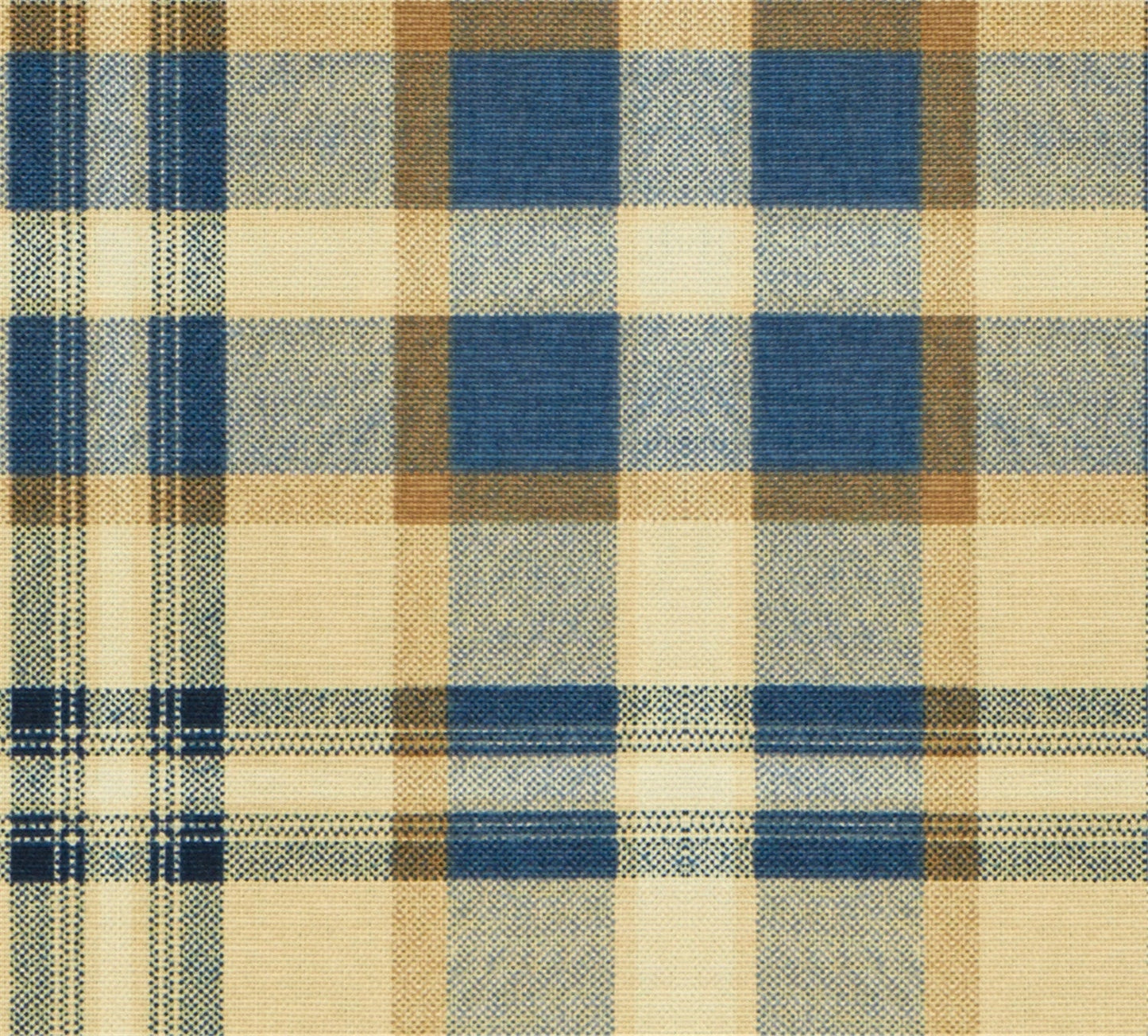 Classic Coastal Plaid Fabric - Navy Blue, Tan & Cream Check