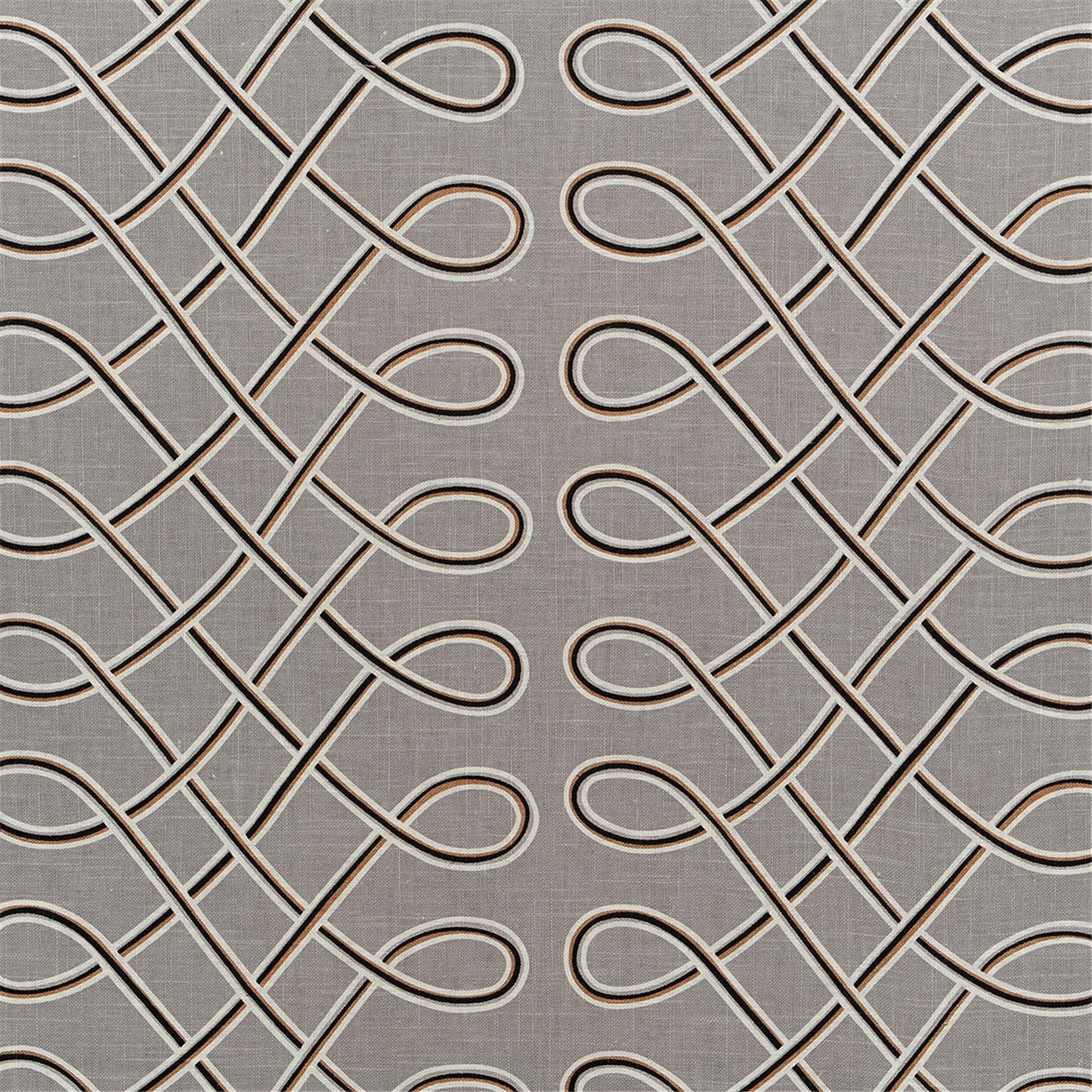 Interlocking Knotwork Geometric Fabric - Grey, Black & Tan Upholstery/Curtain Material