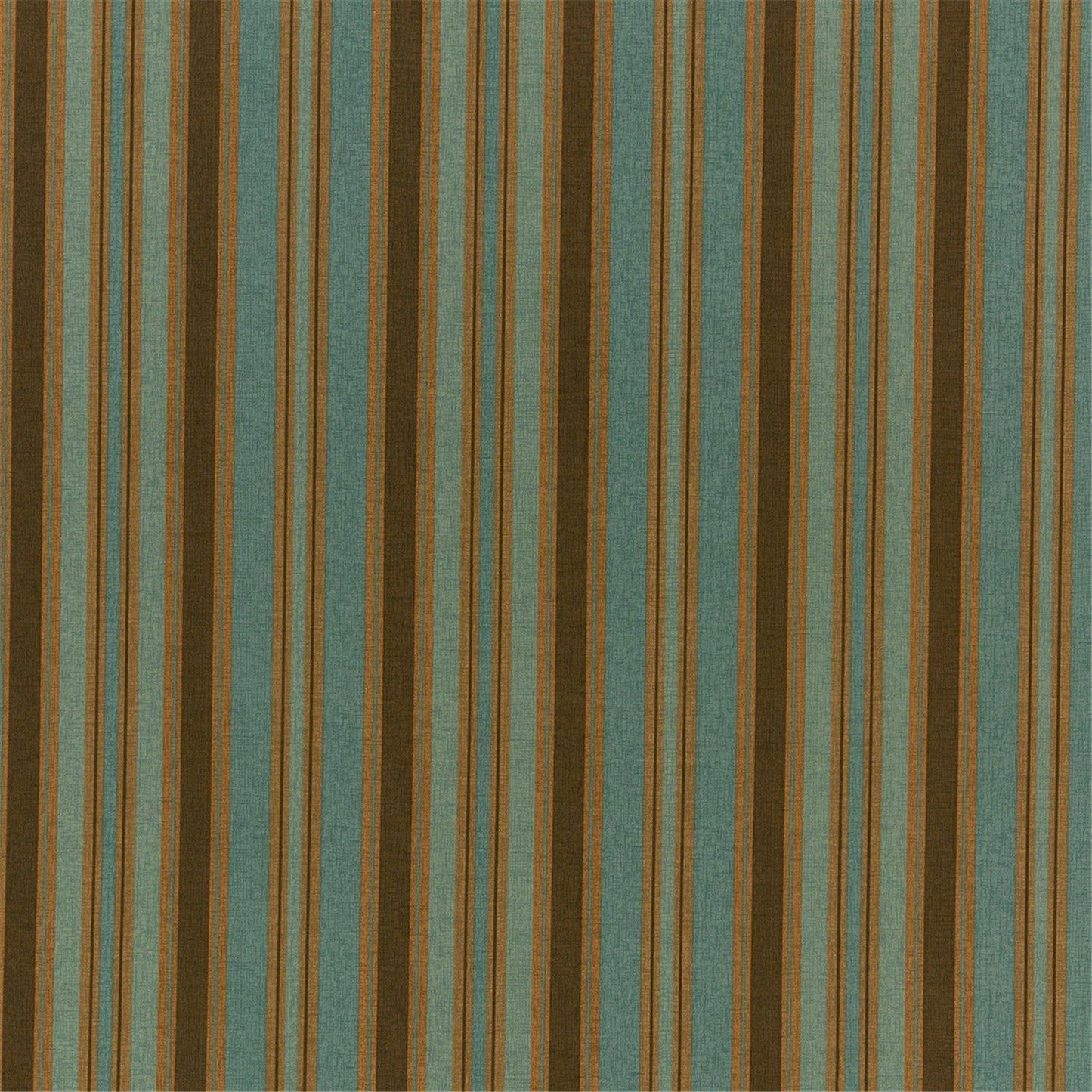 Vintage Teal & Brown Stripe Upholstery Fabric - Textured Mid-Century Style Canvas