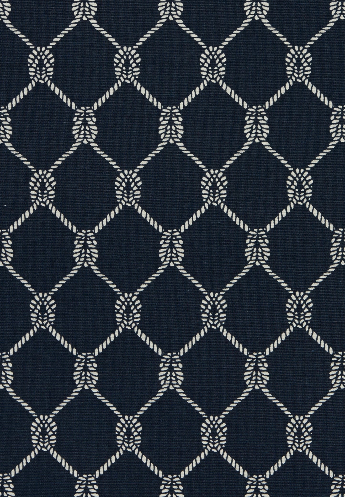 Nautical Rope Knot Print Fabric - Navy Blue and White Diamond Trellis Design