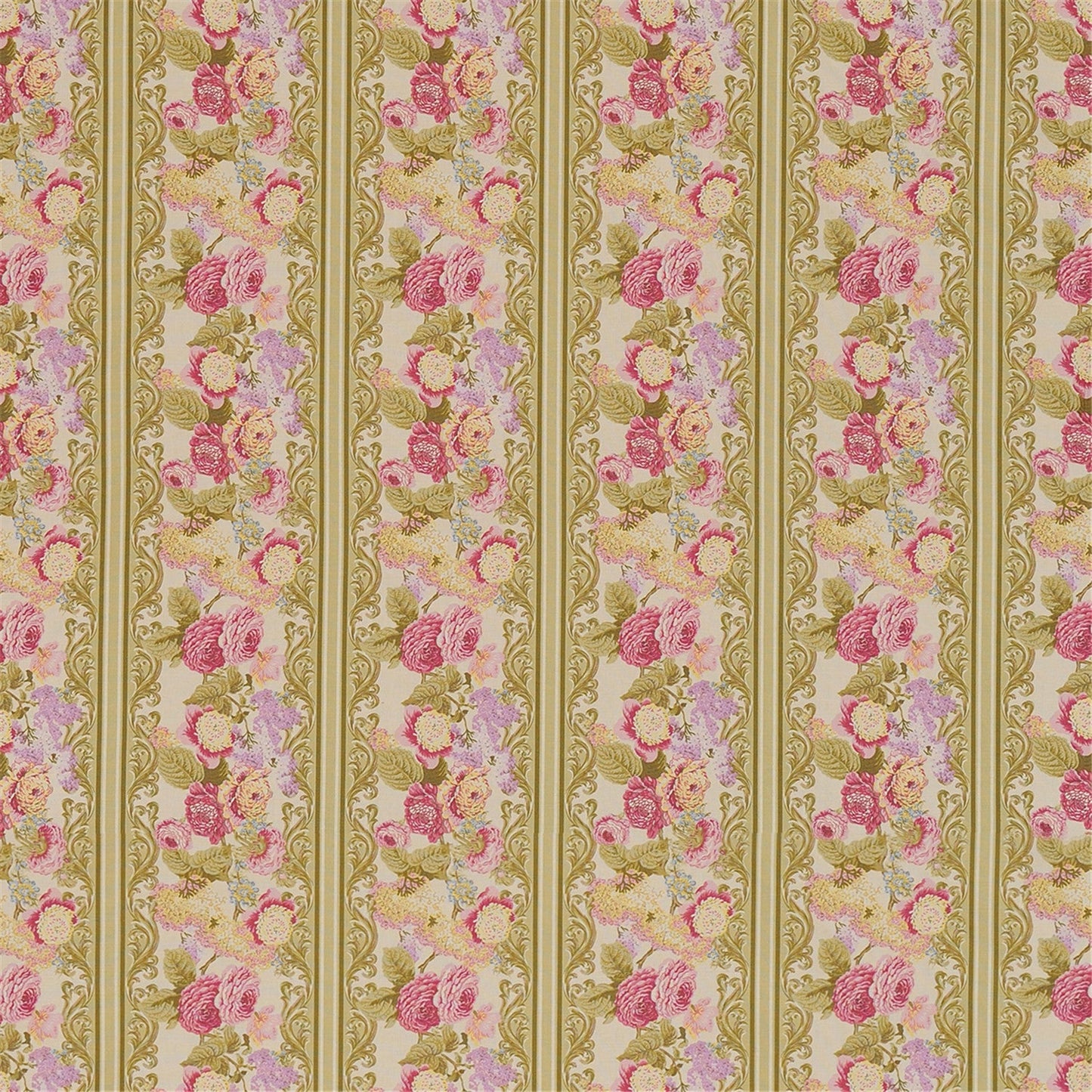 Victorian Rose Stripe Fabric - Elegant Floral Upholstery & Drapery Material