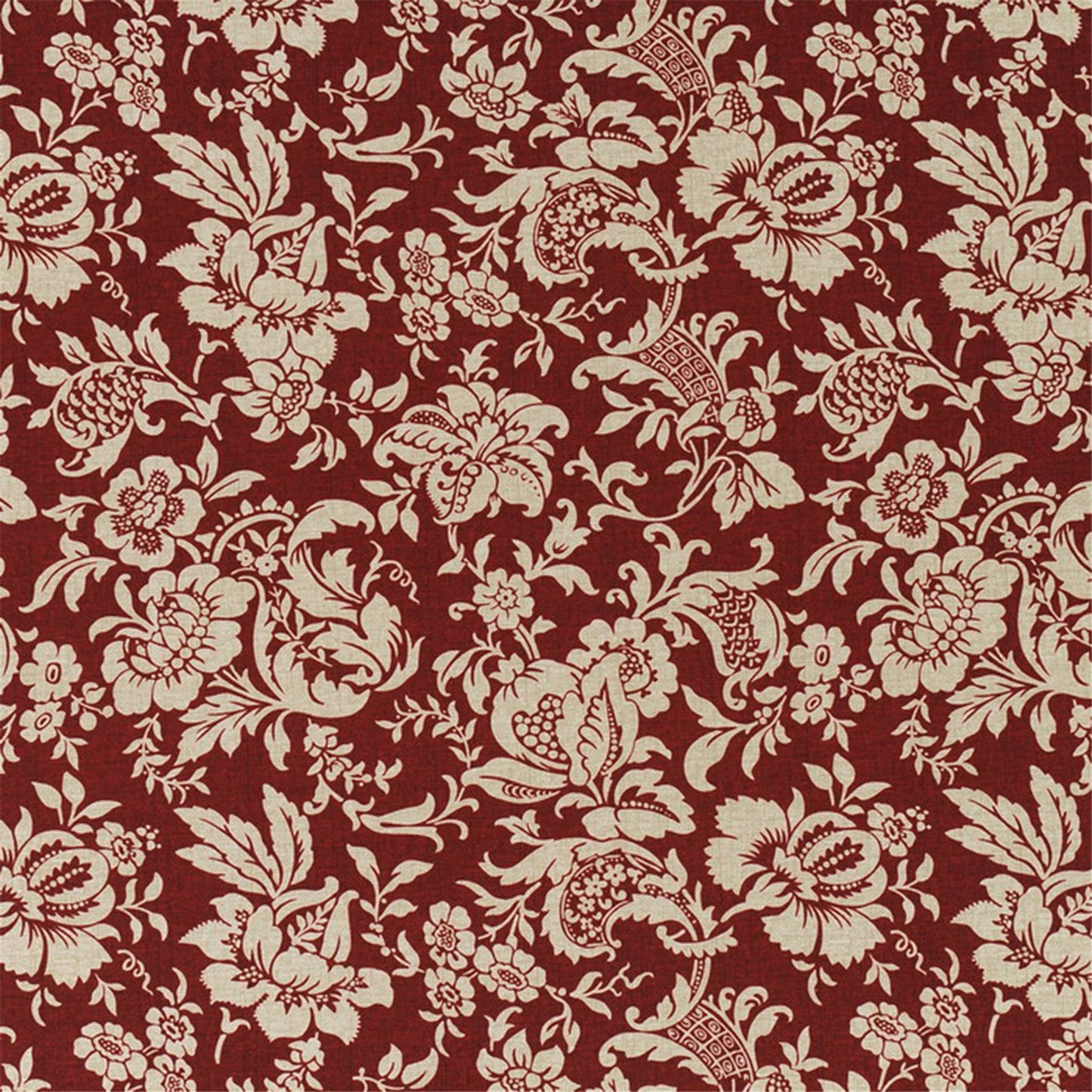 Luxurious Burgundy & Cream Jacobean Floral Upholstery Fabric