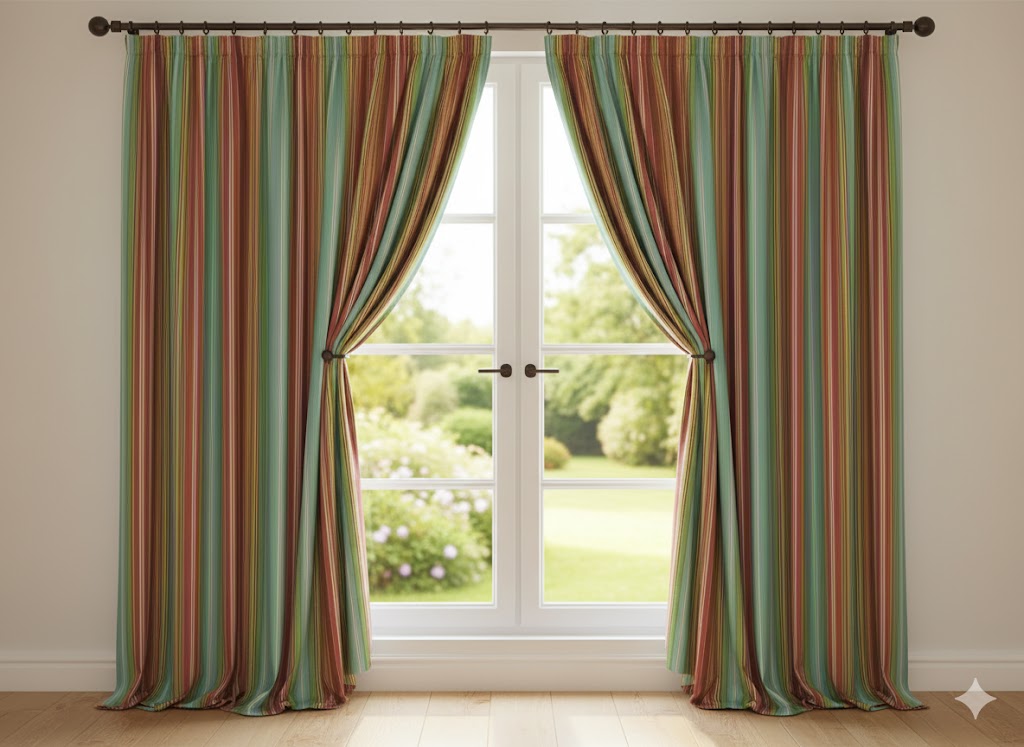 Bohemian Terracotta & Teal Multi-Stripe Curtain Panel - Vintage Woven Style