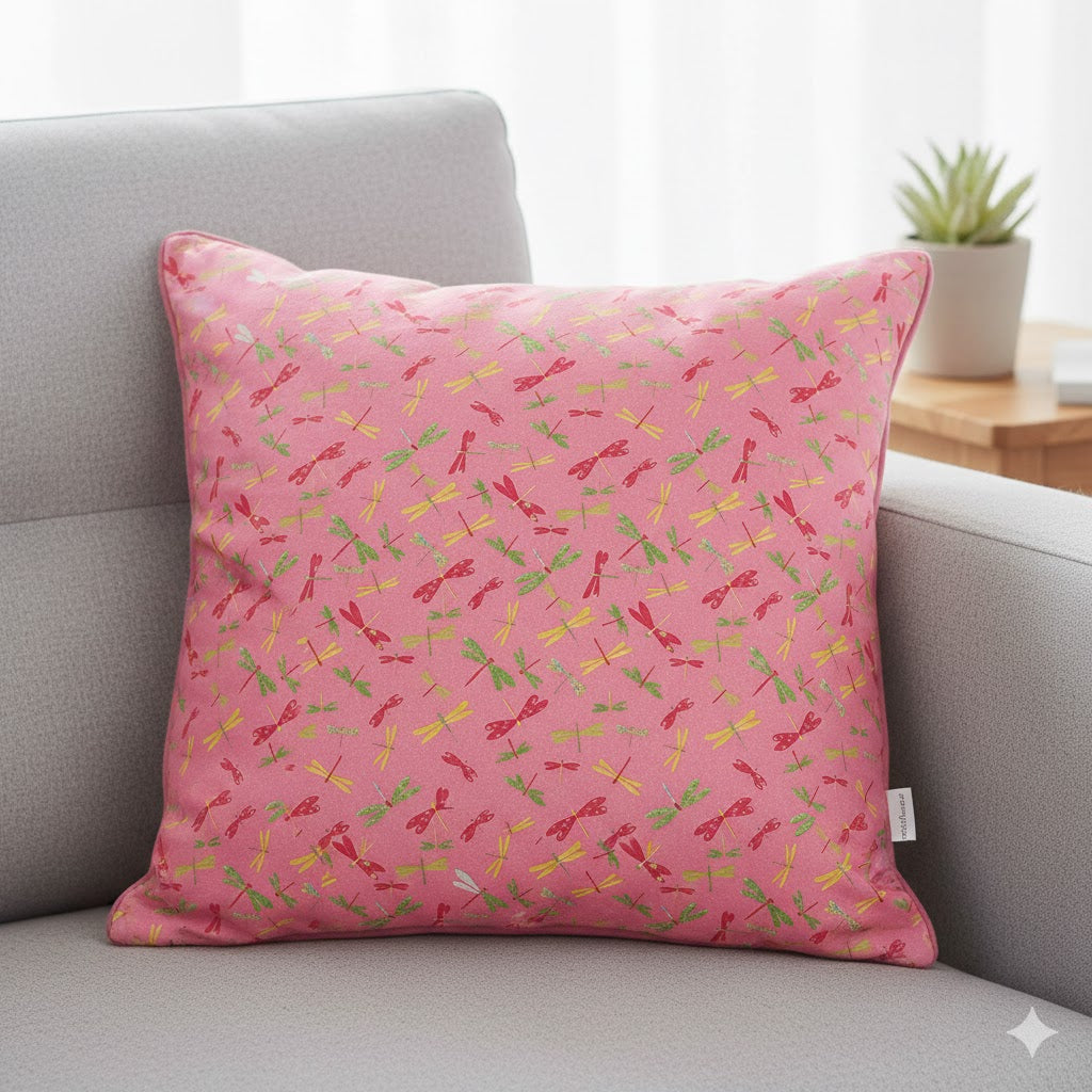 Summer Meadow Dragonfly Cotton Blend Cushion for Sofa & Bed