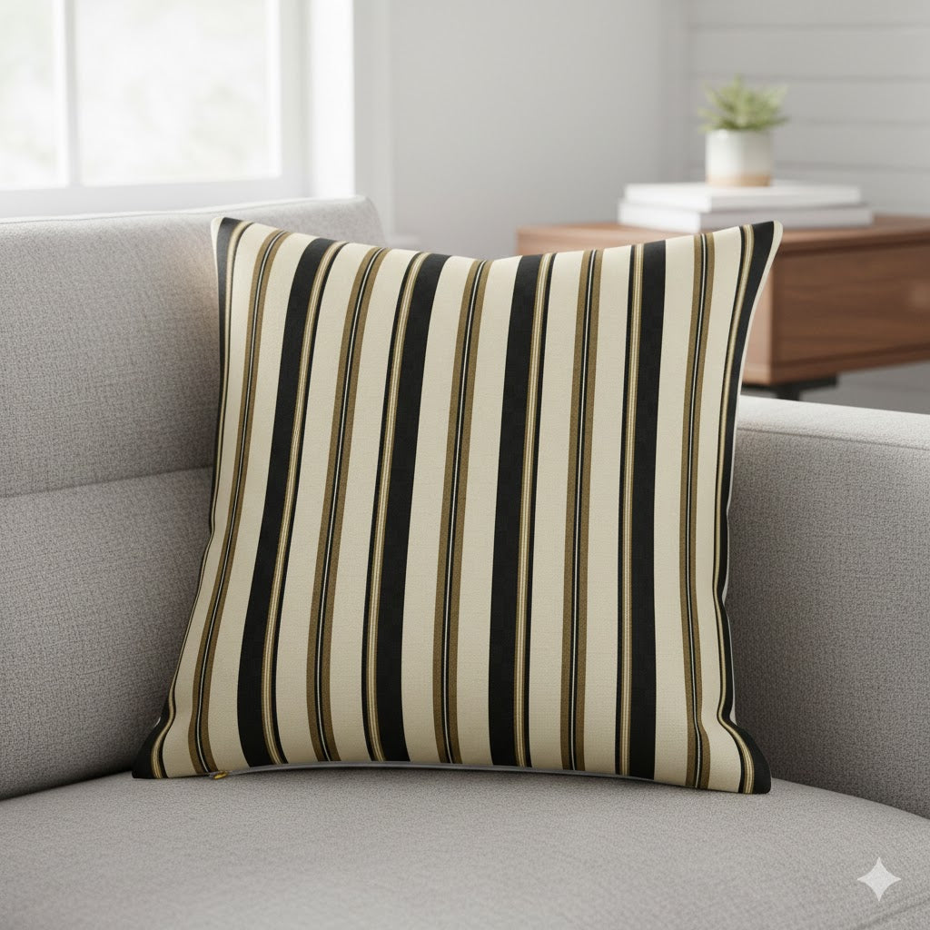 Classic Striped Accent Throw Pillow Cover - Black, Ivory & Gold