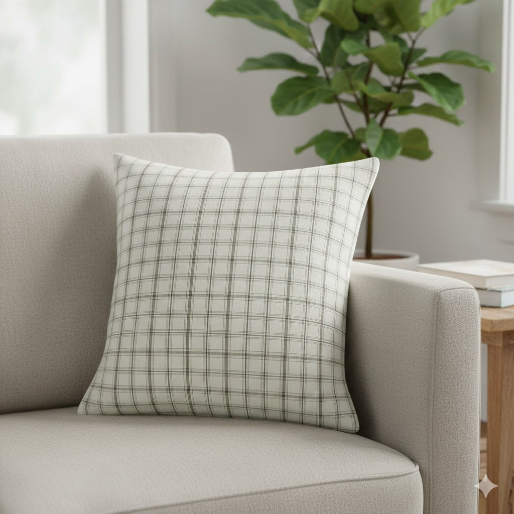Light Neutral Gingham Accent Pillow for Sofa or Bed