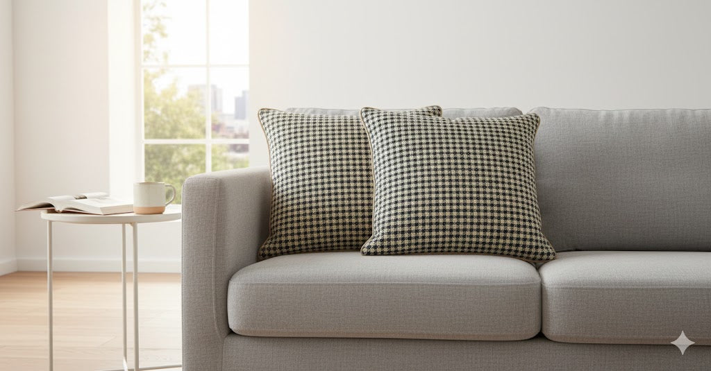 Classic Navy & Beige Houndstooth Throw Pillow - Decorative Accent Cushion