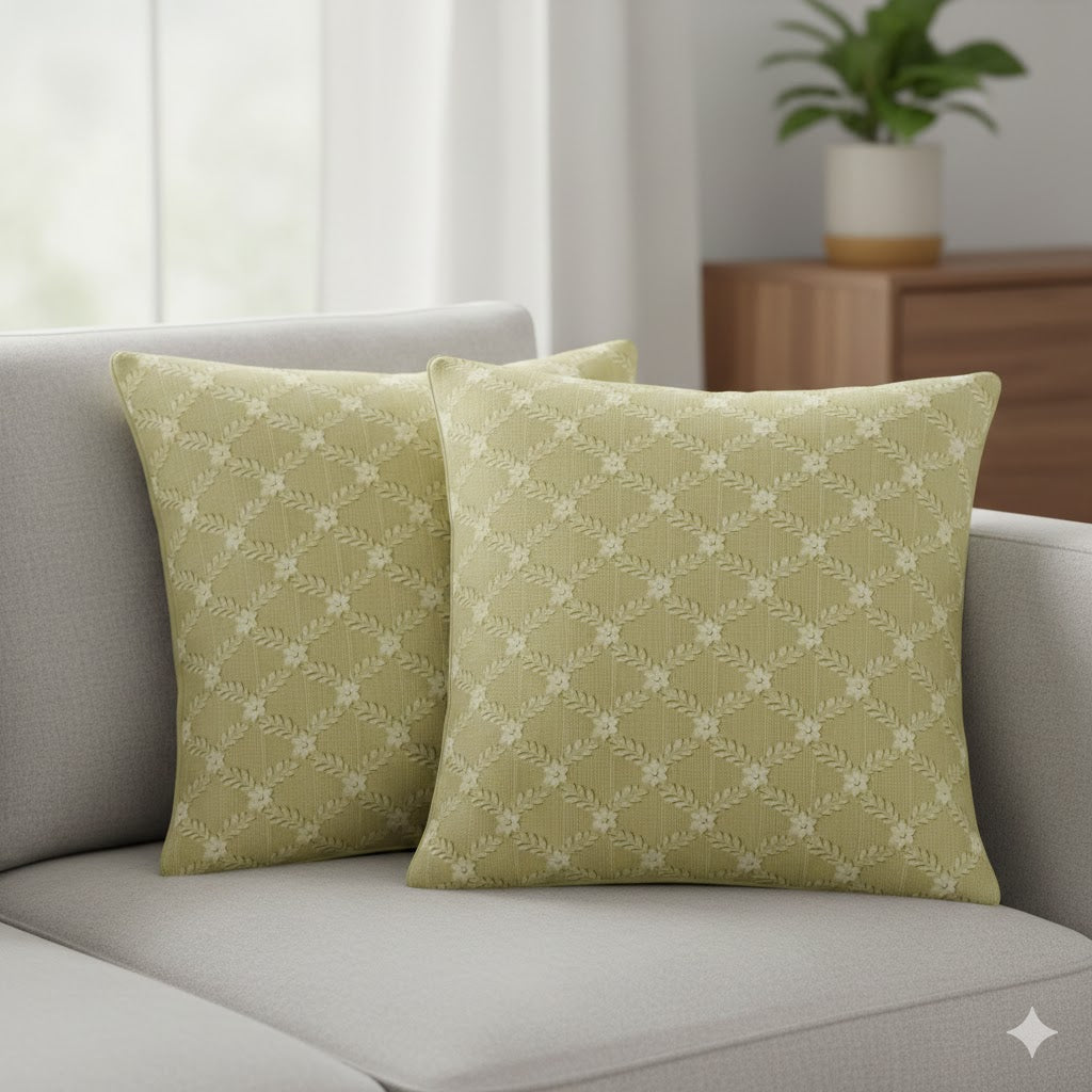 Sage Green Trellis Pattern Throw Pillow Cover - Classic Floral and Laurel Decorative Cushion