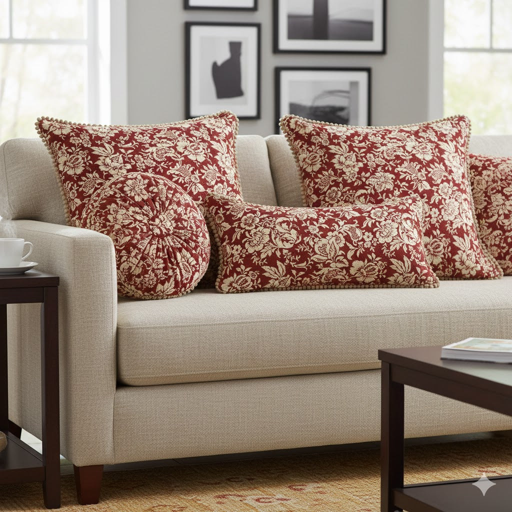 Luxury Burgundy & Cream Jacobean Floral Throw Pillow | Traditional Accent Cushion