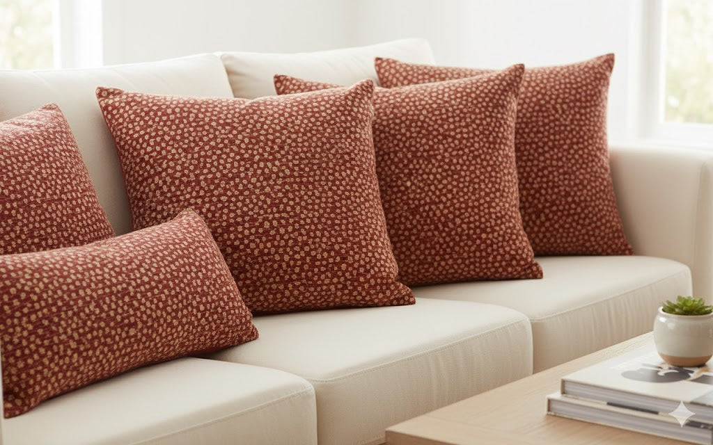 Classic Ruby Red & Beige Spotted Decorative Throw Pillow - Textured Accent Cushion