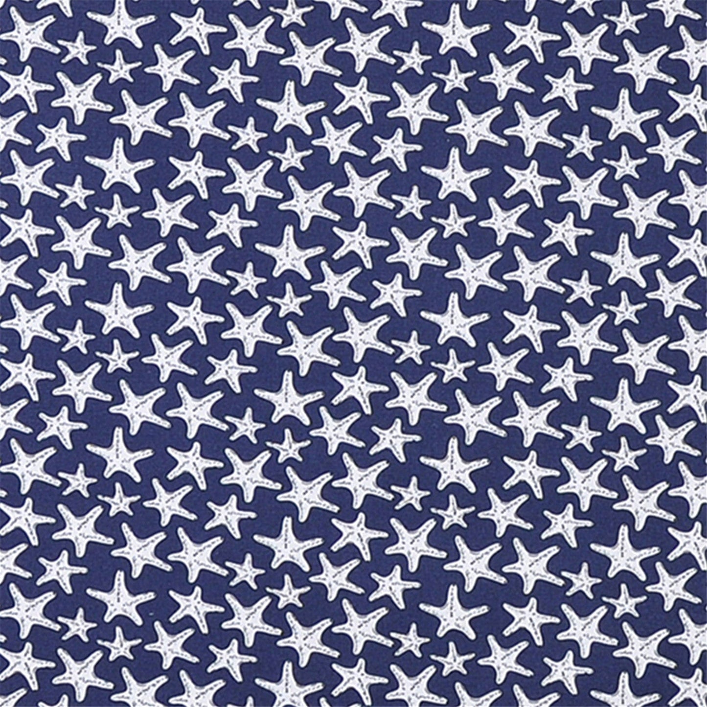 Navy Blue and White Starfish Print Cotton Fabric | Nautical Coastal Theme