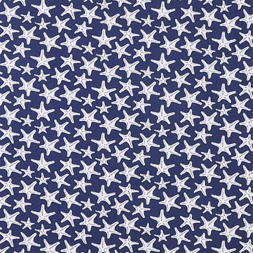 Navy Blue and White Starfish Print Cotton Fabric | Nautical Coastal Theme
