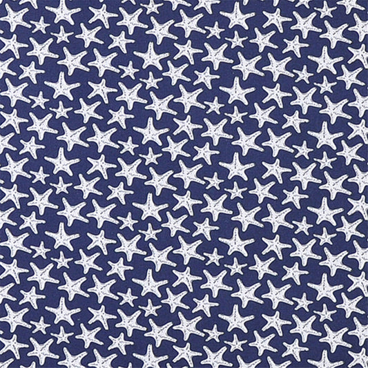 Navy Blue and White Starfish Print Cotton Fabric | Nautical Coastal Theme