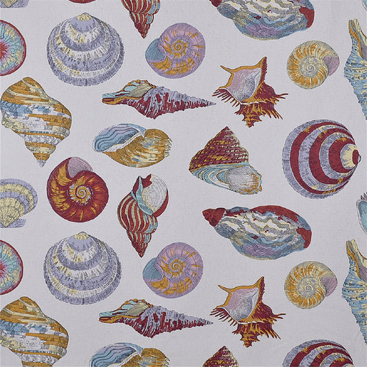 Coastal Shell and Sea Life Upholstery Fabric - Ocean Blue, Coral Red & Sand Tones
