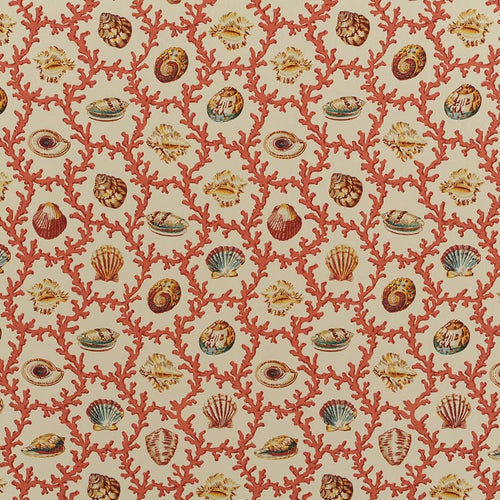 Red Coral & Seashell Print Upholstery/Curtain Fabric