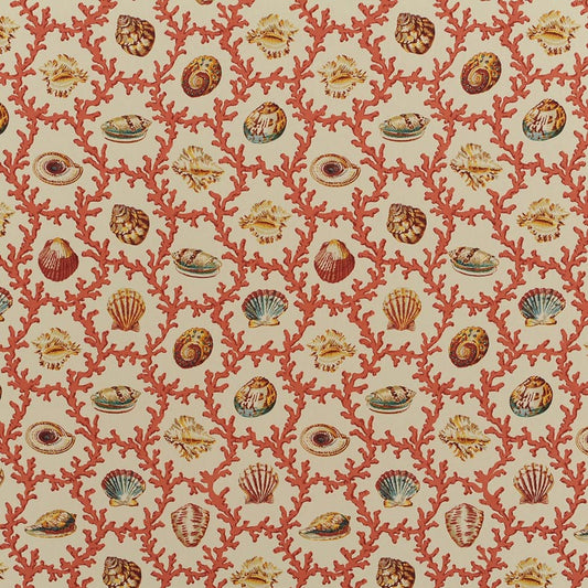 Red Coral & Seashell Print Upholstery/Curtain Fabric