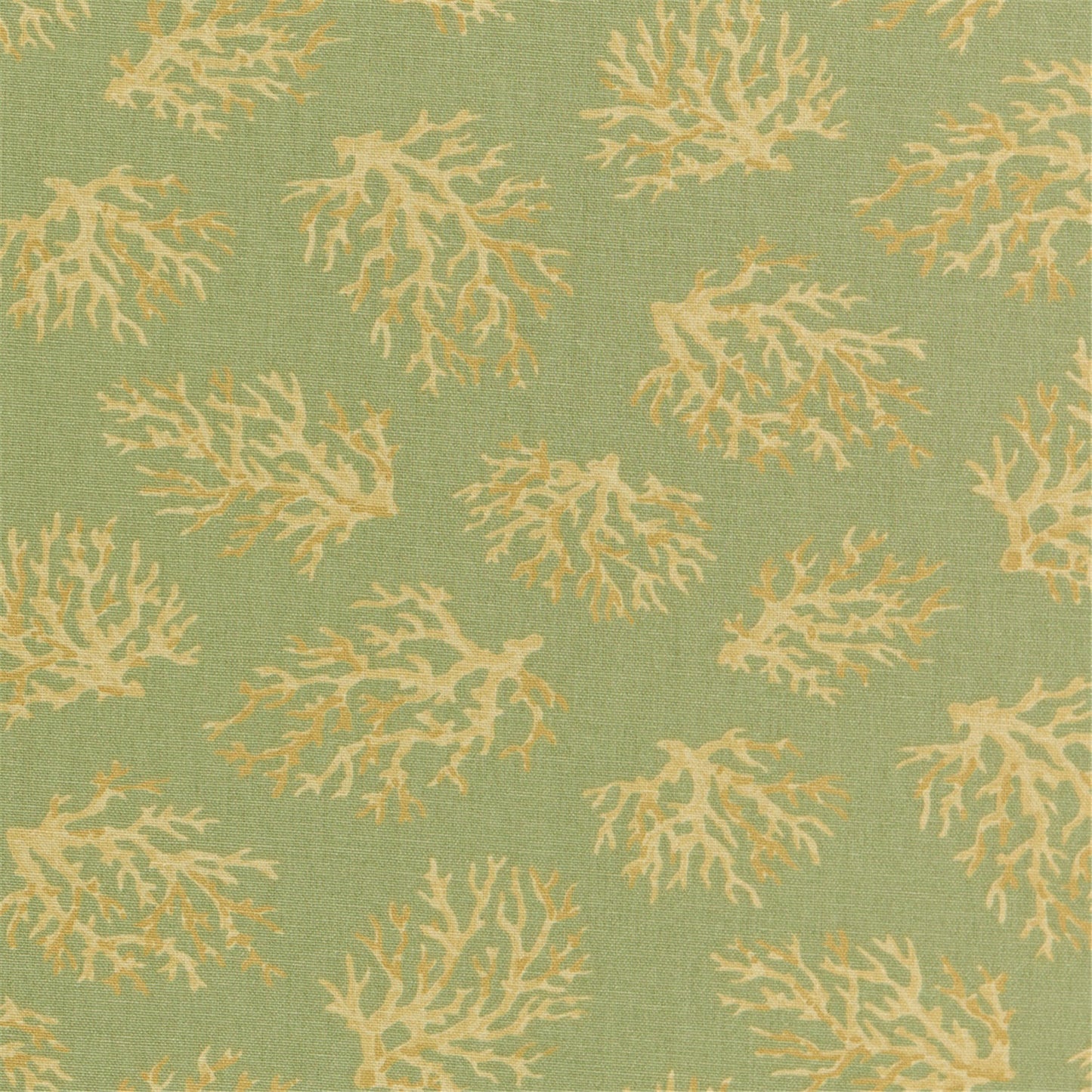 Coastal Coral Reef Fabric - Sage Green & Tan Nautical Upholstery Material