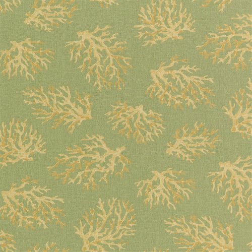 Coastal Coral Reef Fabric - Sage Green & Tan Nautical Upholstery Material