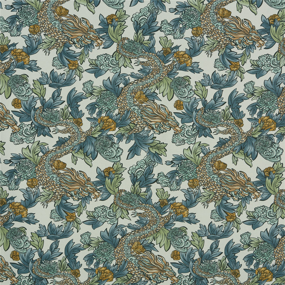 Elegance Dragon & Floral Jacquard Fabric - Arts & Crafts Style Upholstery/Curtain Material