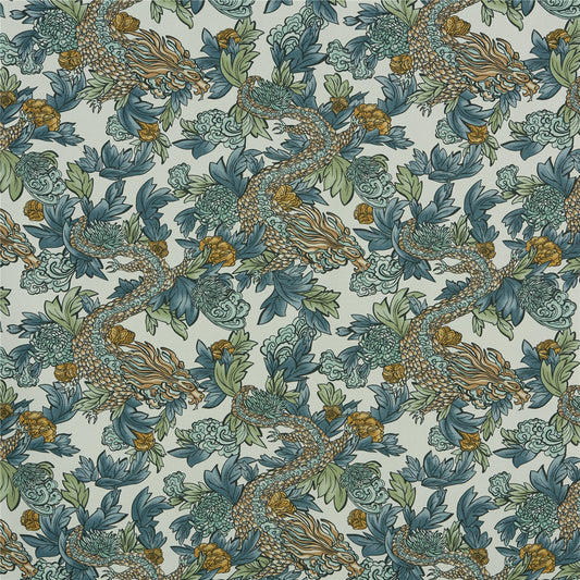 Elegance Dragon & Floral Jacquard Fabric - Arts & Crafts Style Upholstery/Curtain Material
