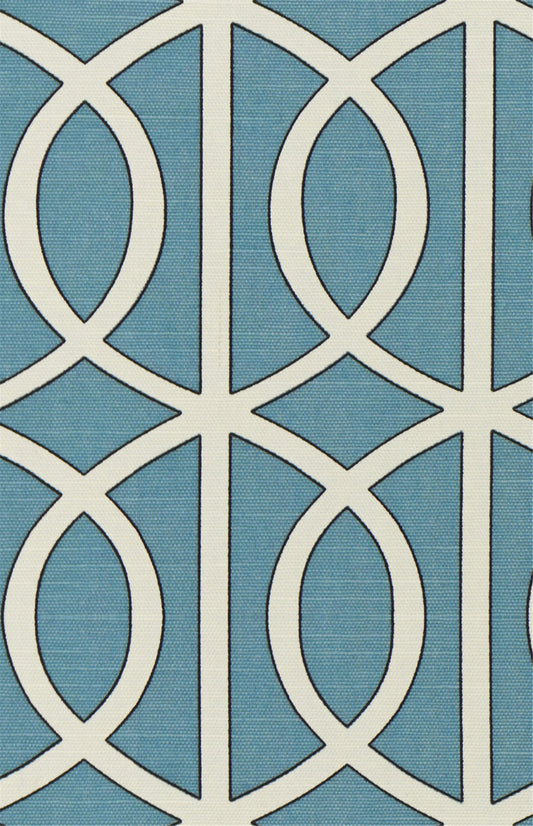 Classic Aqua Blue Interlocking Circle Pattern Fabric - Indoor/Outdoor Decor