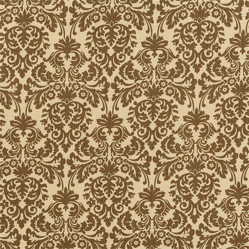 Classic Beige & Brown Damask Upholstery Fabric - Ornate Baroque Scroll Pattern
