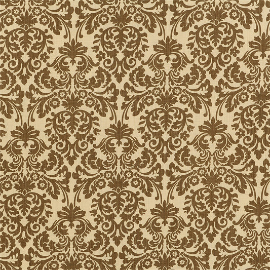Classic Beige & Brown Damask Upholstery Fabric - Ornate Baroque Scroll Pattern