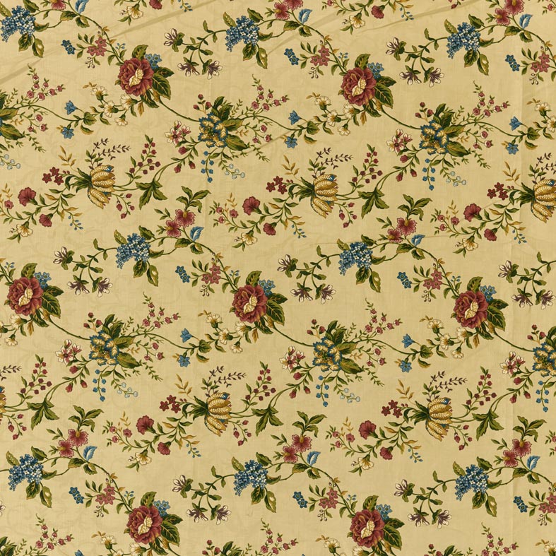 Classic Chintz Floral Fabric - Vintage Cream & Red/Blue Botanical Print