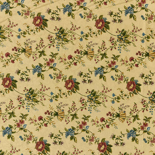 Classic Chintz Floral Fabric - Vintage Cream & Red/Blue Botanical Print