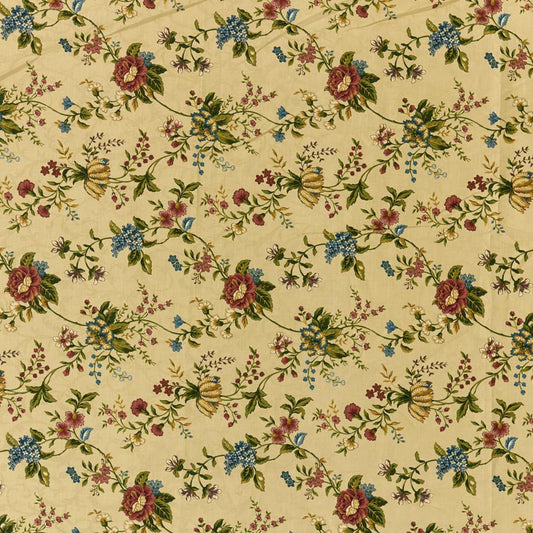 Classic Chintz Floral Fabric - Vintage Cream & Red/Blue Botanical Print