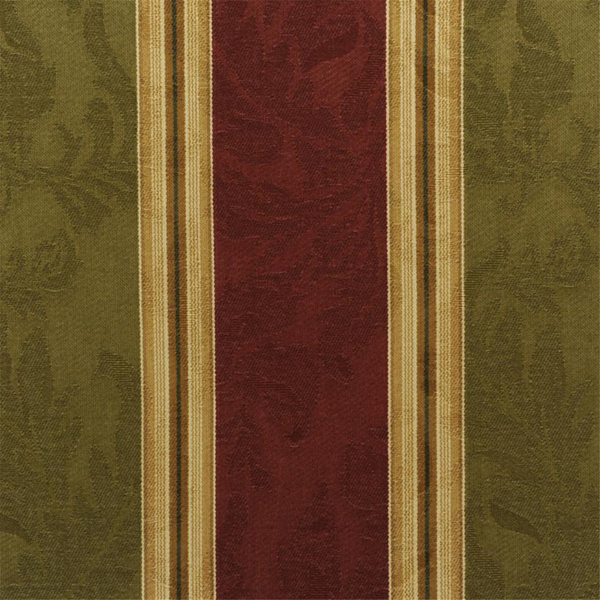Traditional Damask Stripe Fabric in Olive Green and Deep Burgundy