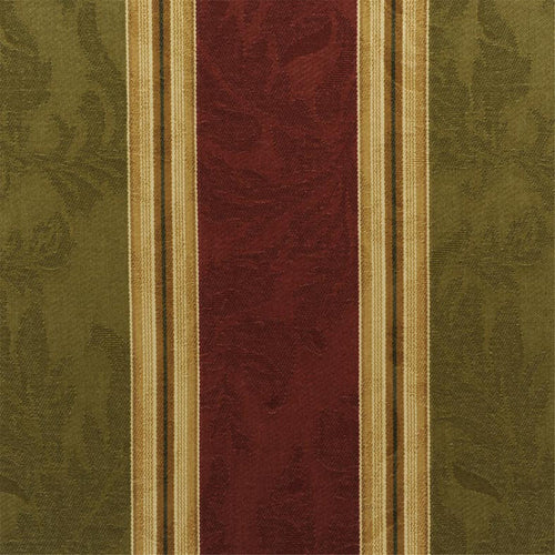 Traditional Damask Stripe Fabric in Olive Green and Deep Burgundy