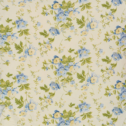 Elegant Blue Peony Floral Print Cotton Fabric - Shabby Chic Rose Vine Pattern
