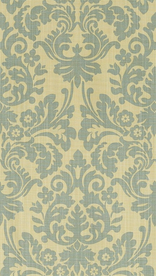 Sage Green & Cream Damask Upholstery Fabric - Classic Linen Look
