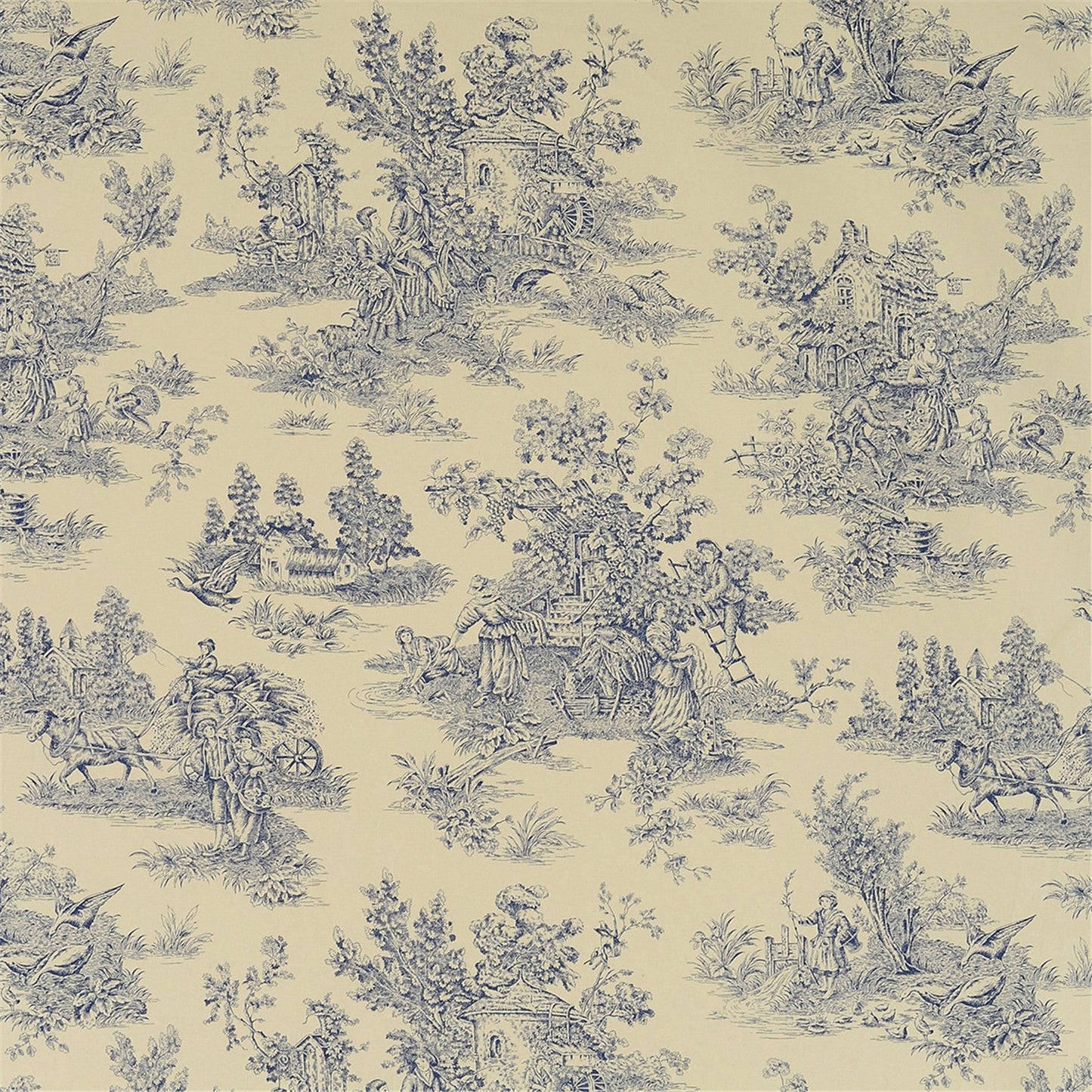 Classic Indigo Blue & Cream Toile de Jouy Fabric