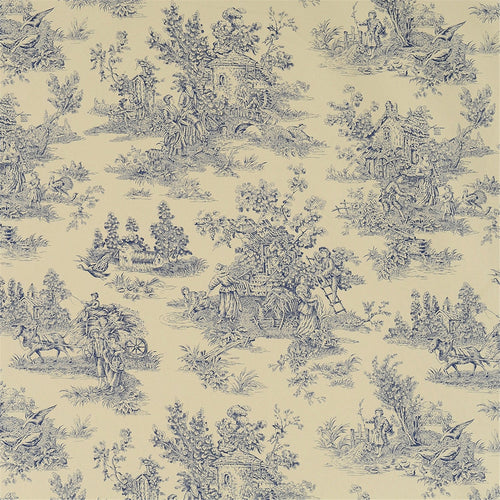 Classic Indigo Blue & Cream Toile de Jouy Fabric