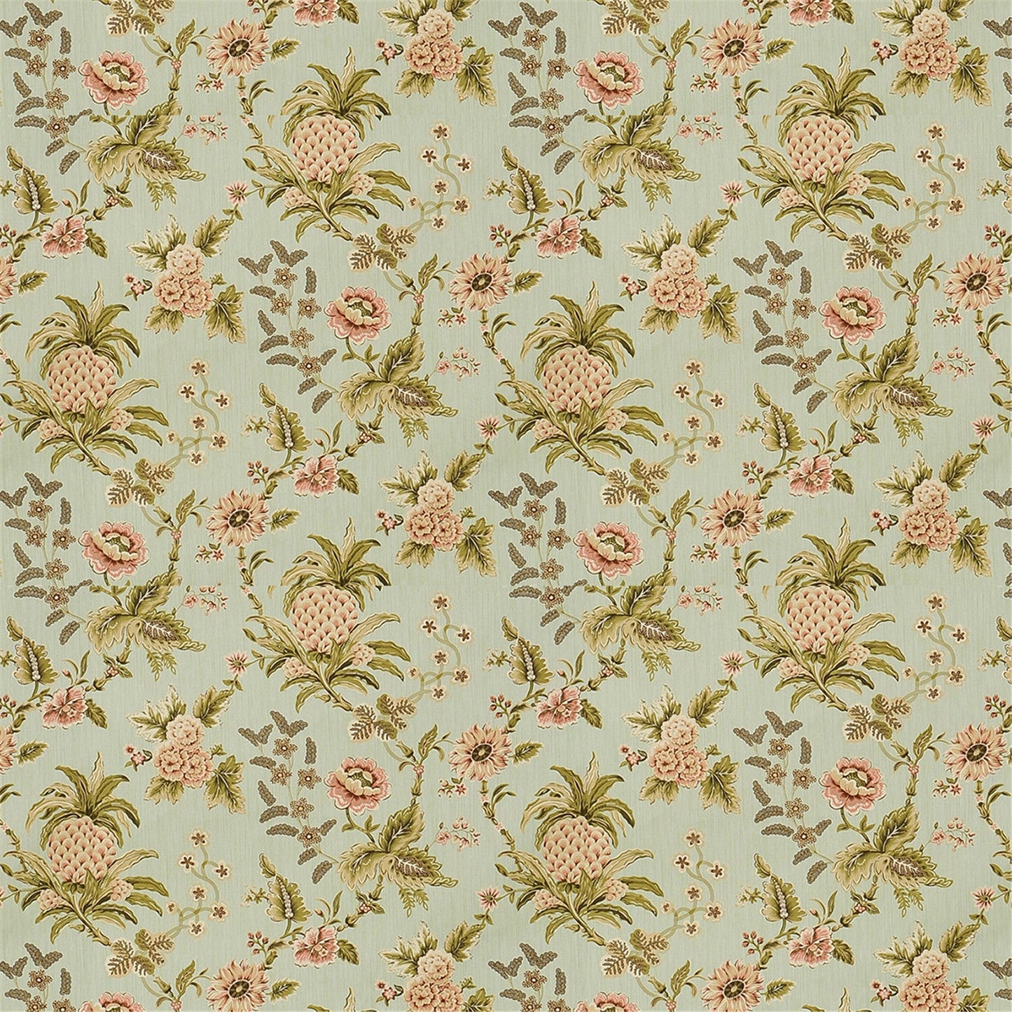 Elegant Sage Green Pineapple & Floral Print Fabric