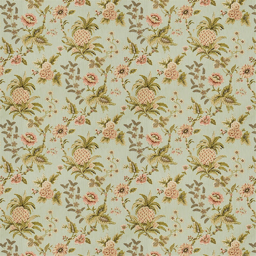 Elegant Sage Green Pineapple & Floral Print Fabric