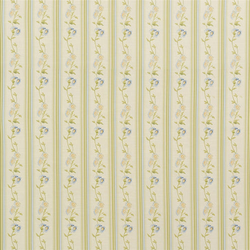 Vintage Inspired Striped Floral Fabric - Soft Blue & Cream Vine Pattern on Sage Green Stripes