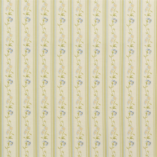 Vintage Inspired Striped Floral Fabric - Soft Blue & Cream Vine Pattern on Sage Green Stripes