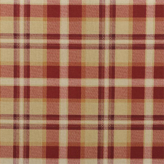 Classic Red & Beige Tartan Plaid Fabric - Traditional Country Woven Material for Home Decor & Quilting