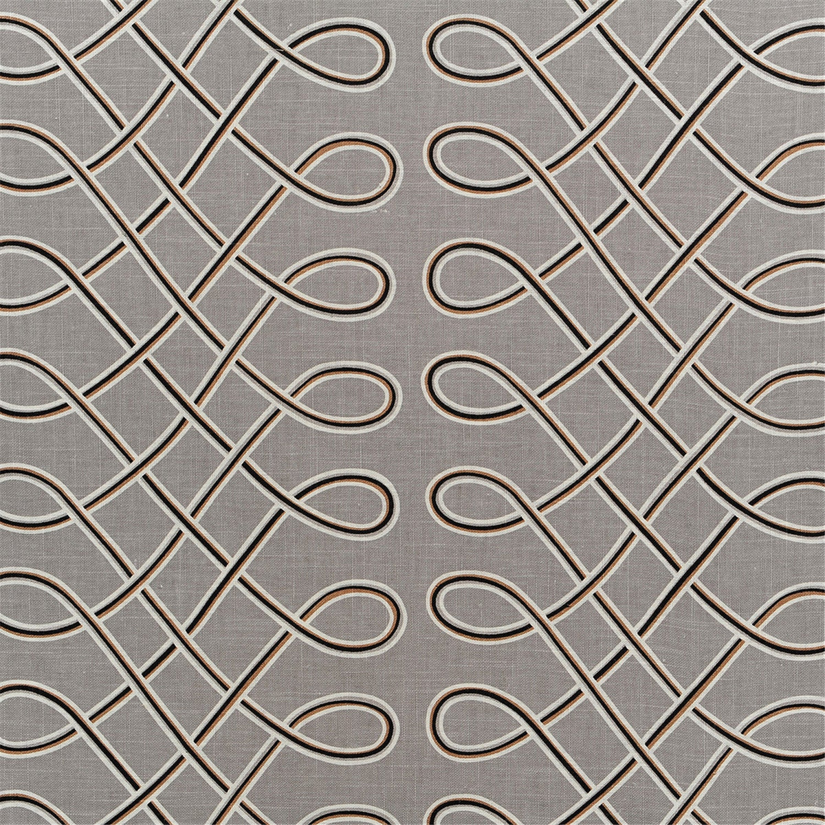 Interlocking Knotwork Geometric Fabric - Grey, Black & Tan Upholstery/Curtain Material