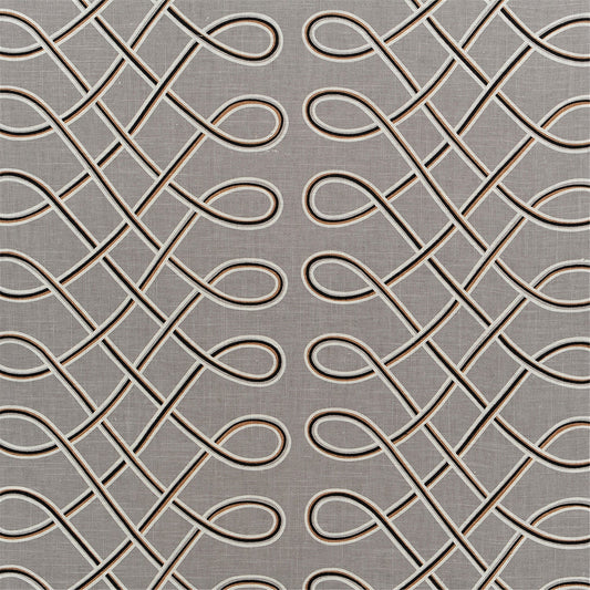 Interlocking Knotwork Geometric Fabric - Grey, Black & Tan Upholstery/Curtain Material