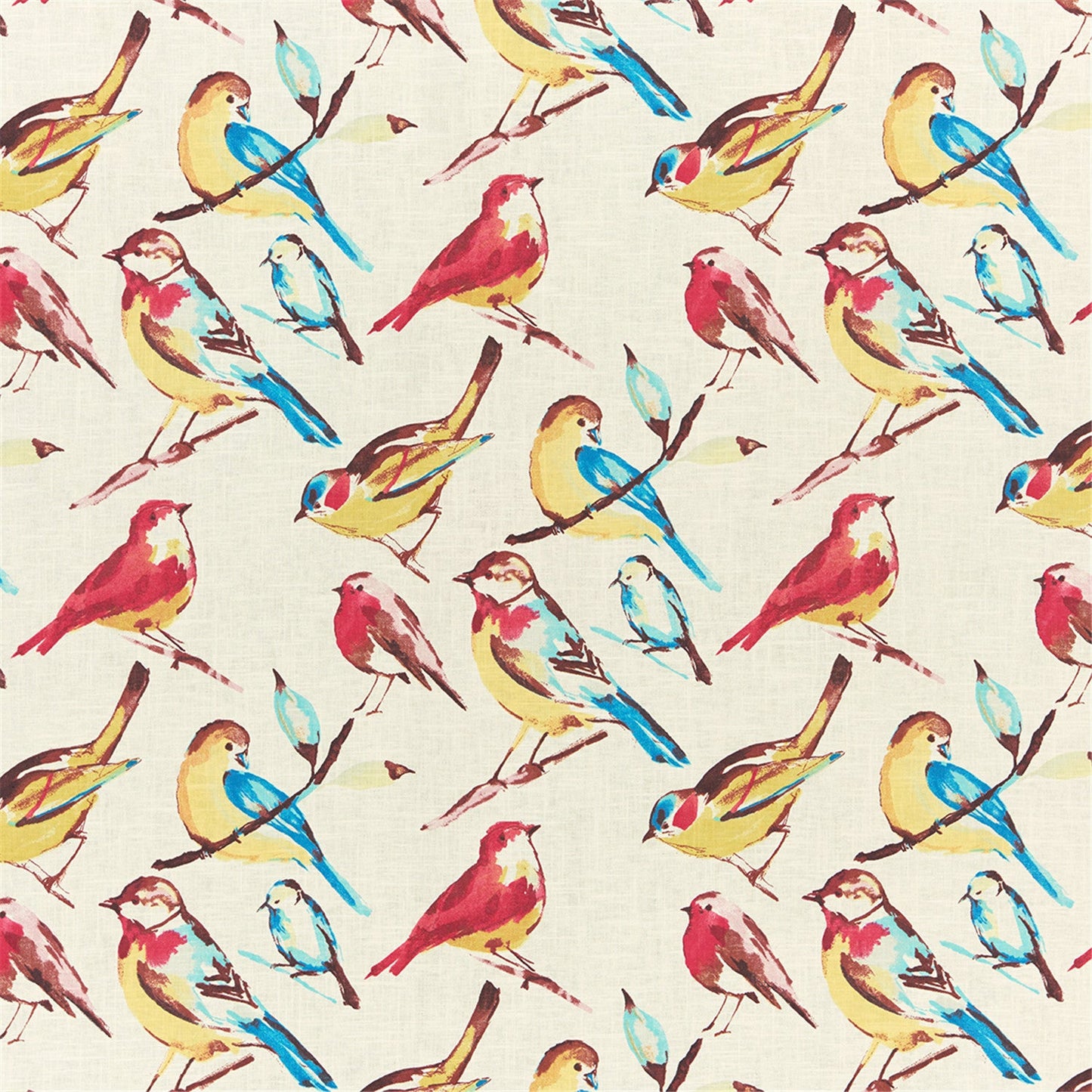 Charming British Garden Songbird Upholstery & Craft Fabric - Linen Blend Look