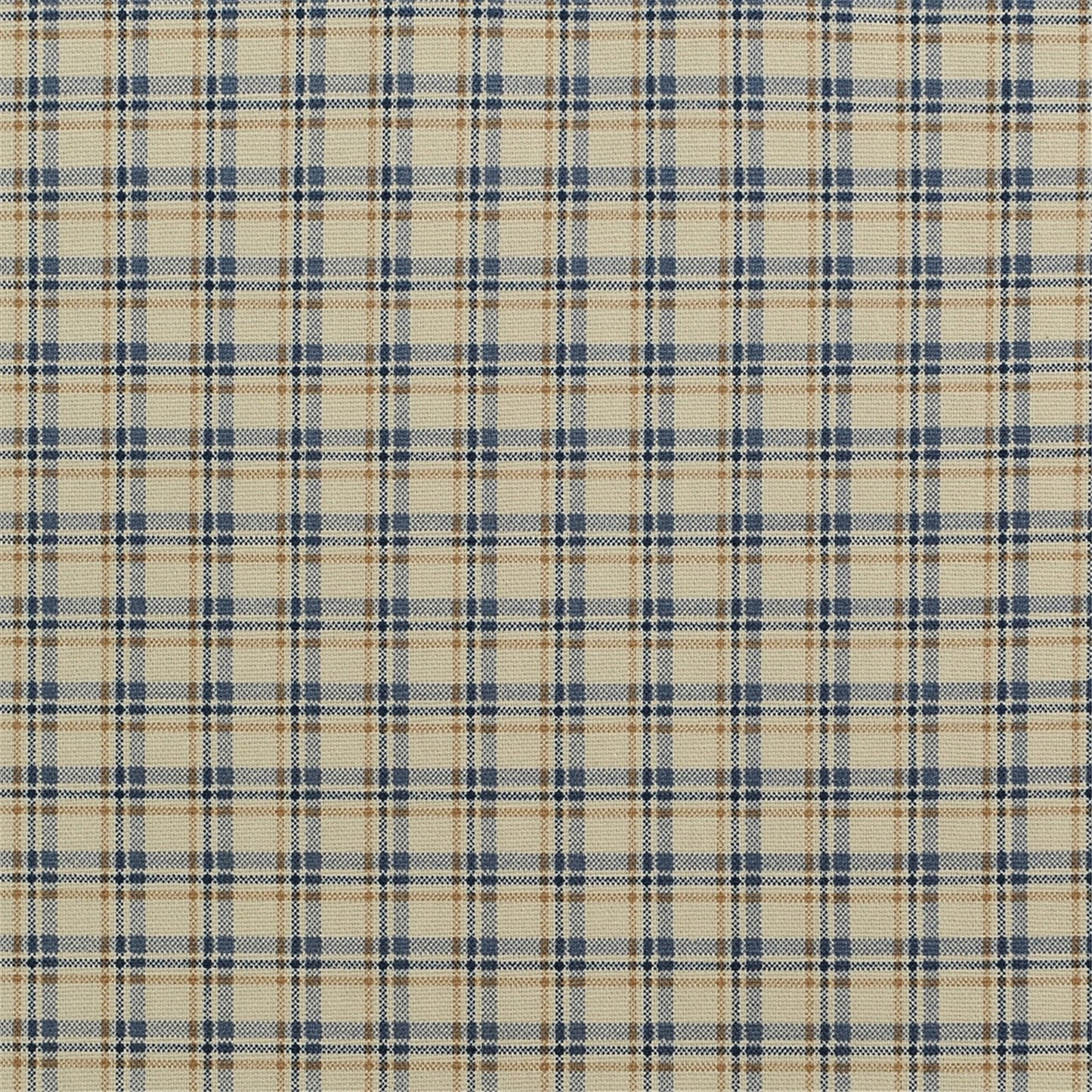 Classic Beige & Blue Plaid Cotton Fabric for Home Decor & Quilting