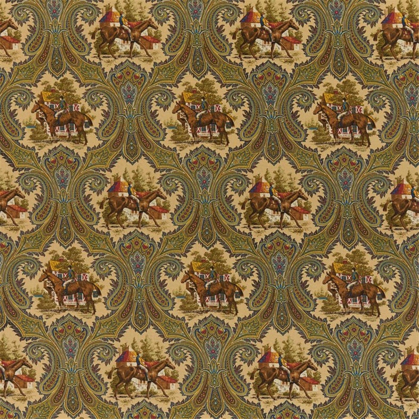 Classic Equestrian Toile de Jouy & Paisley Print Upholstery Fabric